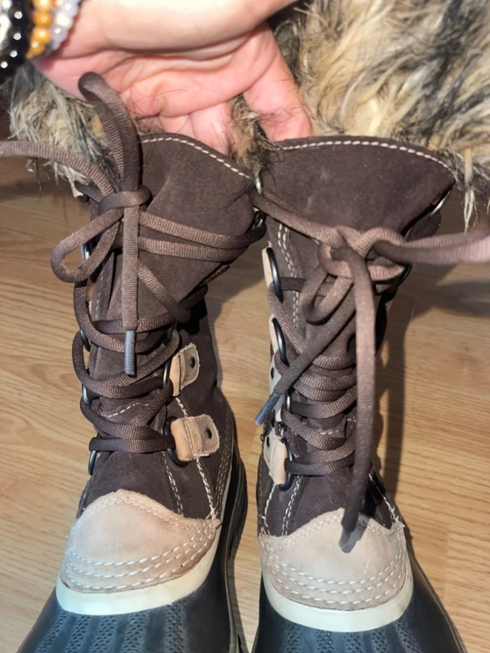 SOREL Joan Of Arctic 1540 Tall Faux Fur Waterproof Lace Up Snow‎ Winter Boots 7